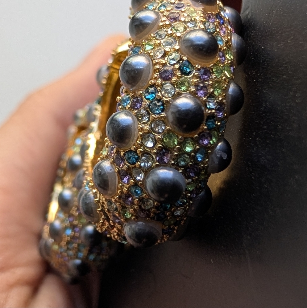 BaubleBar Statement Hoop Earrings – Black Pearl & Rhinestone Embellished NWT - Picture 2 of 5